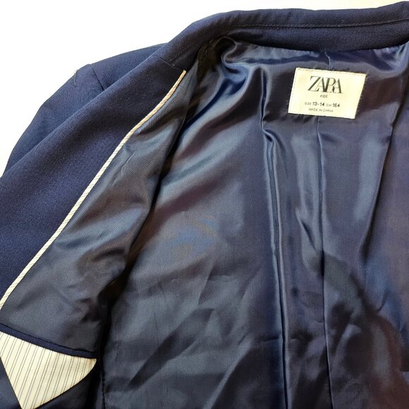 ZARA Boy's Navy Blue 2-Button Tailored Suit Jacket - Size 13-14 - Picture 10 of 11